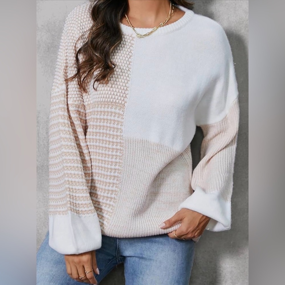 Women's Colorblock Knit Puff Sleeve Sweater